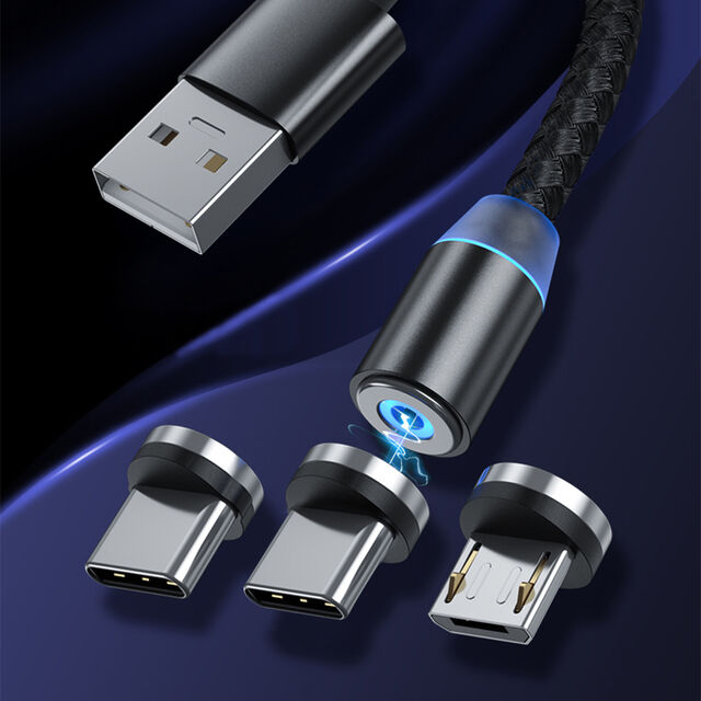 Câble de chargement USB magnétique Devia à rotation 360°, Micro, Type C, 8 broches pour mobile