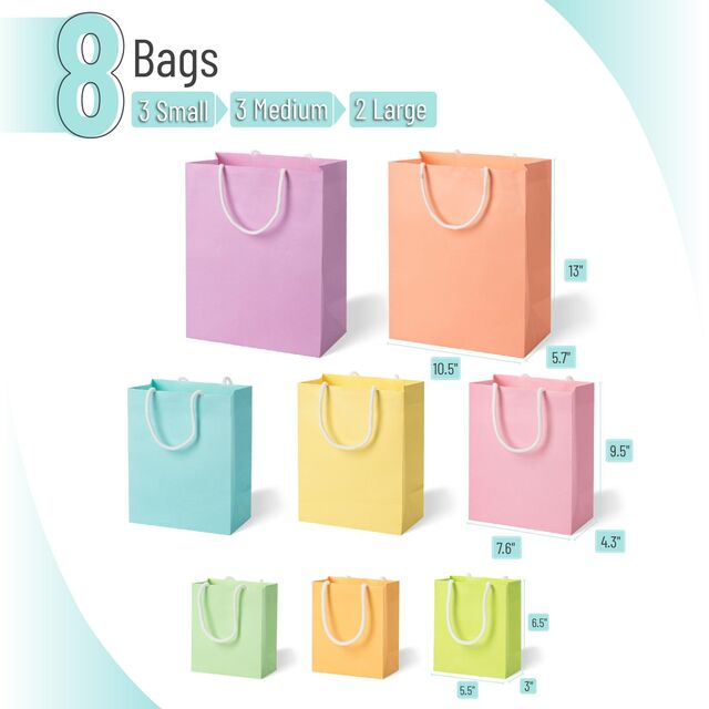 Geschenktüten aus Papier mit Henkeln, verschiedene Größen, 8er-Pack, ideal für Geschenke, Hochzeiten, Babypartys, Geburtstage, Einkäufe