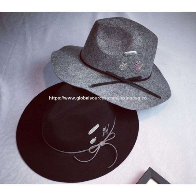 Nuevo diseño de sombrero fedora de fieltro con logo personalizado para mujer
