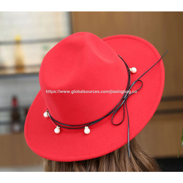 Nuevo diseño de sombrero fedora de fieltro con logo personalizado para mujer