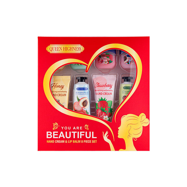 Set Cadeau Crème Mains & Baume à Lèvres Marque Blanche - Avocat, Pêche, Fraise, Miel Boîte Cadeau Nourrissante