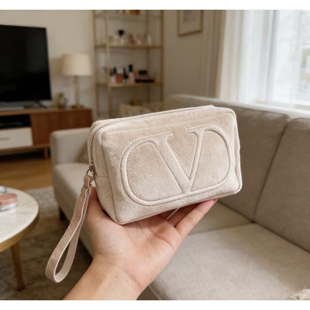 Pink Velvet Cosmetic Bag with Logo
