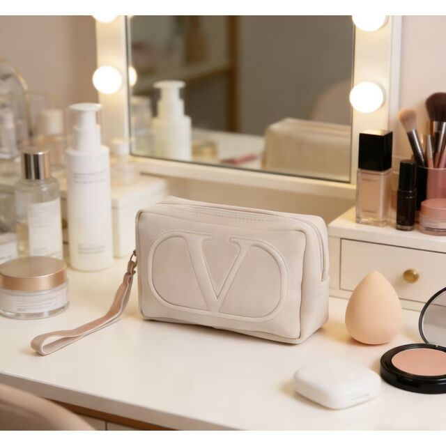 Pink Velvet Cosmetic Bag with Logo