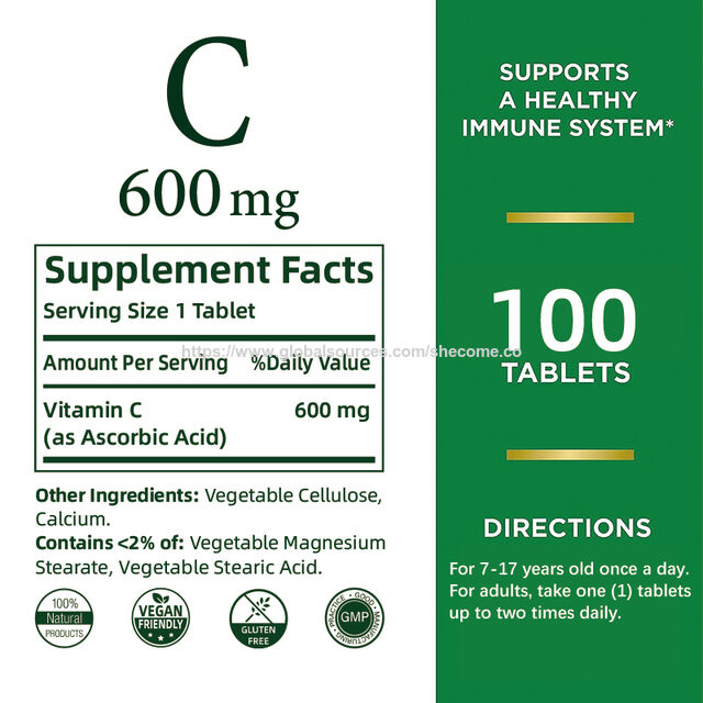 Vitamin C 600mg Nahrungsergänzungsmittel für Erwachsene zur Stärkung der Immunität - Vitamin C Tabletten