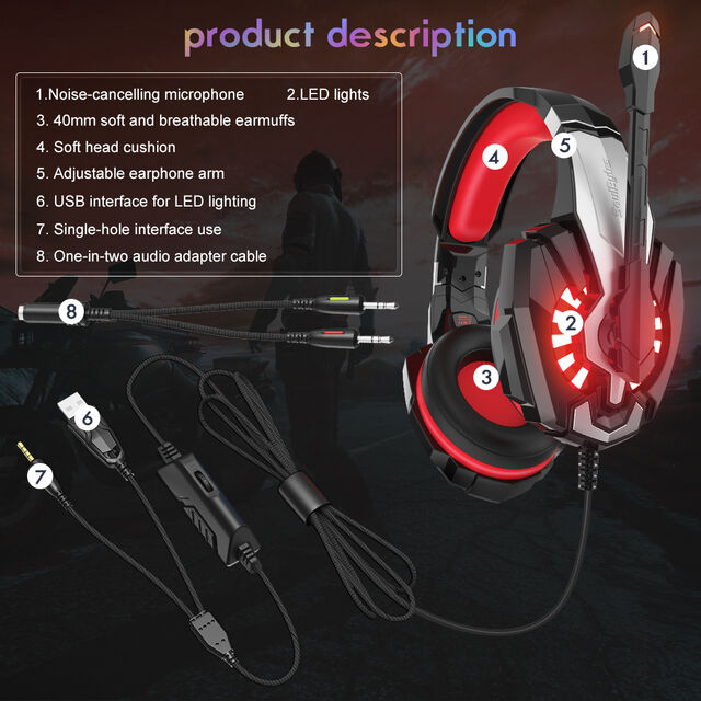 Fones de ouvido com fio com cancelamento de ruído para jovens, headsets gamer over-ear 2022