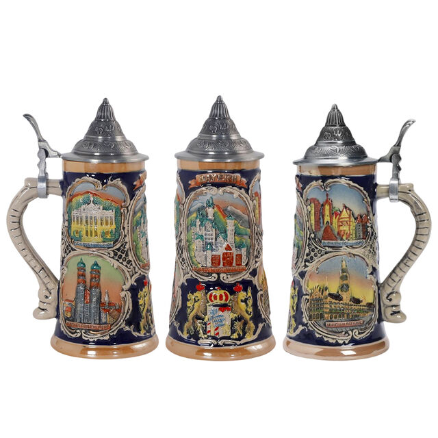 Tazones de Cerveza de Cerámica Vintage Taza de Cerveza de Gres Personalizada con Tapa de Peltre