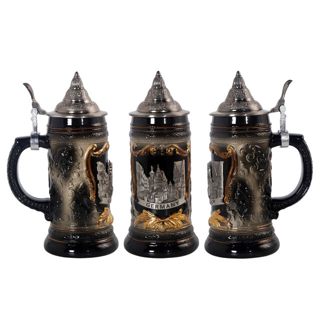Tazones de Cerveza de Cerámica Vintage Taza de Cerveza de Gres Personalizada con Tapa de Peltre