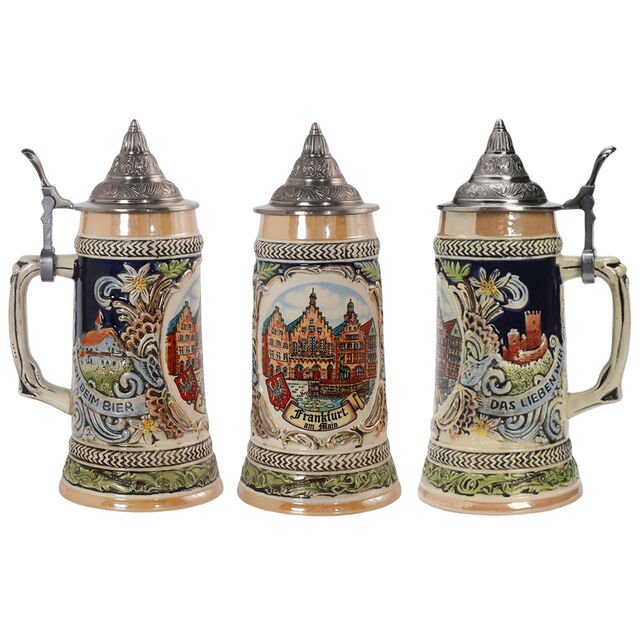 Tazones de Cerveza de Cerámica Vintage Taza de Cerveza de Gres Personalizada con Tapa de Peltre