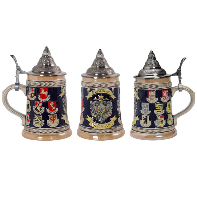 Tazones de Cerveza de Cerámica Vintage Taza de Cerveza de Gres Personalizada con Tapa de Peltre