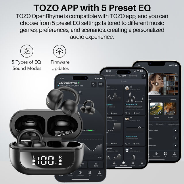 Casque sans fil léger et confortable TOZO OpenRhyme à clip d'oreille ouverte