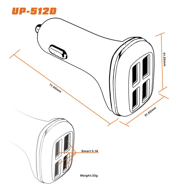 Chargeur de Voiture Golf Shell Haute Puissance 5V5.1A avec 4 Ports USB, Sortie USB avec IC Intelligent