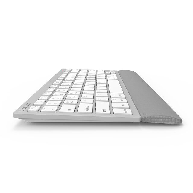DELUX 2.4G + Bluetooth 3.0 + Bluetooth 5.0 Kabellose Multimedia-Tastatur mit abnehmbarer Handballenauflage