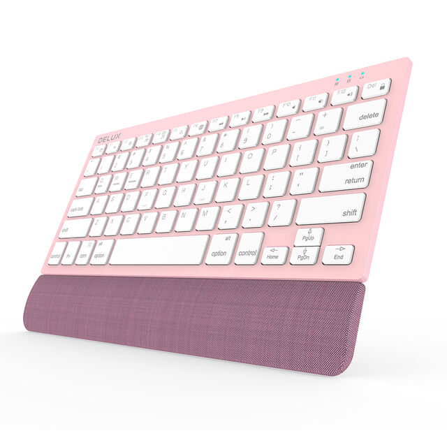 DELUX 2.4G + Bluetooth 3.0 + Bluetooth 5.0 Kabellose Multimedia-Tastatur mit abnehmbarer Handballenauflage
