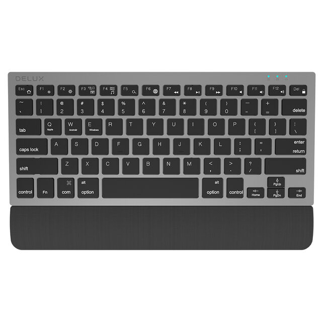 DELUX 2.4G + Bluetooth 3.0 + Bluetooth 5.0 Kabellose Multimedia-Tastatur mit abnehmbarer Handballenauflage