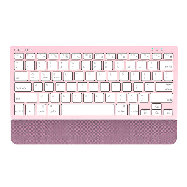 DELUX 2.4G + Bluetooth 3.0 + Bluetooth 5.0 Kabellose Multimedia-Tastatur mit abnehmbarer Handballenauflage