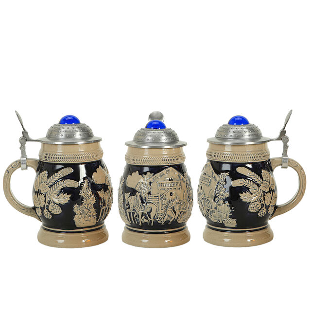 Copo de cerveja de cerâmica com tampa de estanho estilo alemão, caneca de cerveja com tampa de estanho