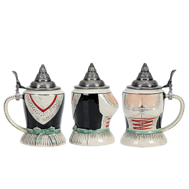 Jarra de Cerveza de Gres con Tapa, Tazón de Cerveza de Cerámica, Estilo Bávaro de Múnich, Alemania, para Regalos y Souvenirs, 0.9 Litros
