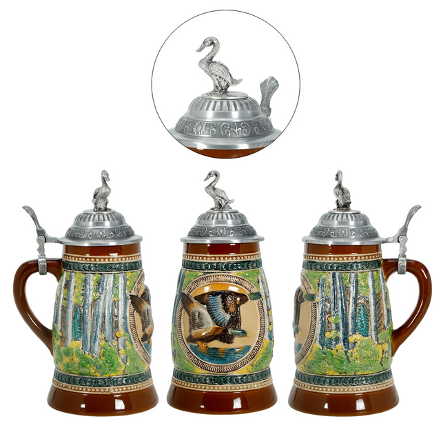 Jarra de Cerveza de Gres con Tapa, Tazón de Cerveza de Cerámica, Estilo Bávaro de Múnich, Alemania, para Regalos y Souvenirs, 0.9 Litros