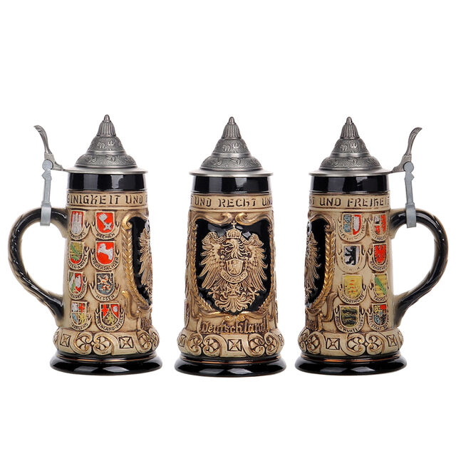 Jarra de Cerveza de Gres con Tapa, Tazón de Cerveza de Cerámica, Estilo Bávaro de Múnich, Alemania, para Regalos y Souvenirs, 0.9 Litros