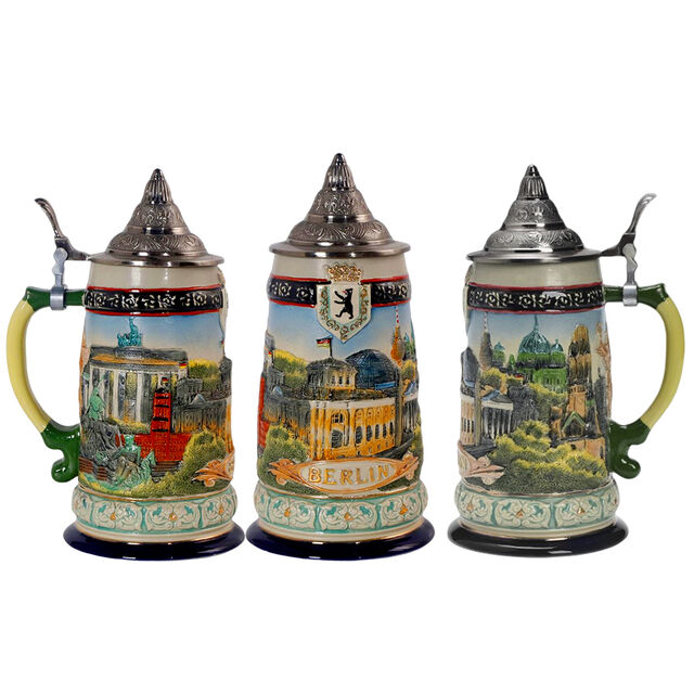 Jarra de Cerveza de Gres con Tapa, Tazón de Cerveza de Cerámica, Estilo Bávaro de Múnich, Alemania, para Regalos y Souvenirs, 0.9 Litros