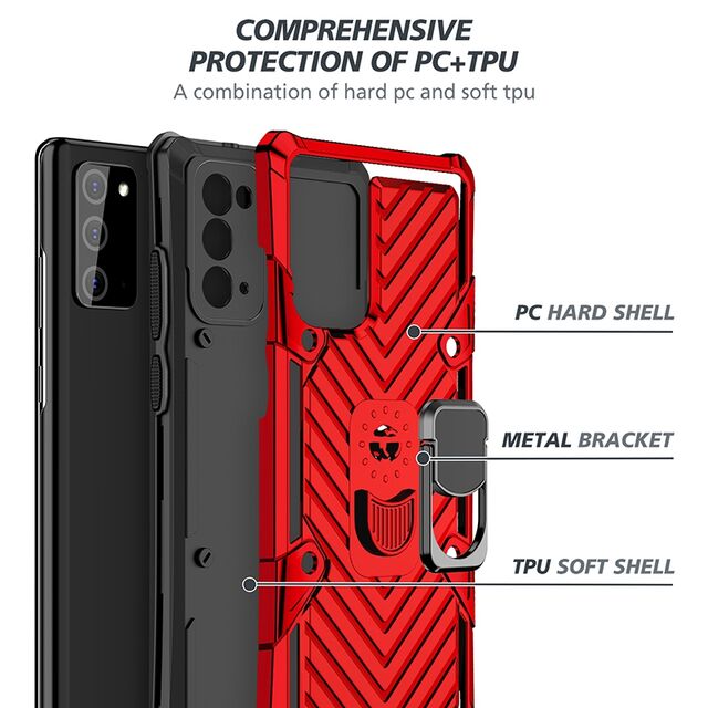 Capa de telefone multifuncional robusta, testada contra quedas militares, com suporte de anel