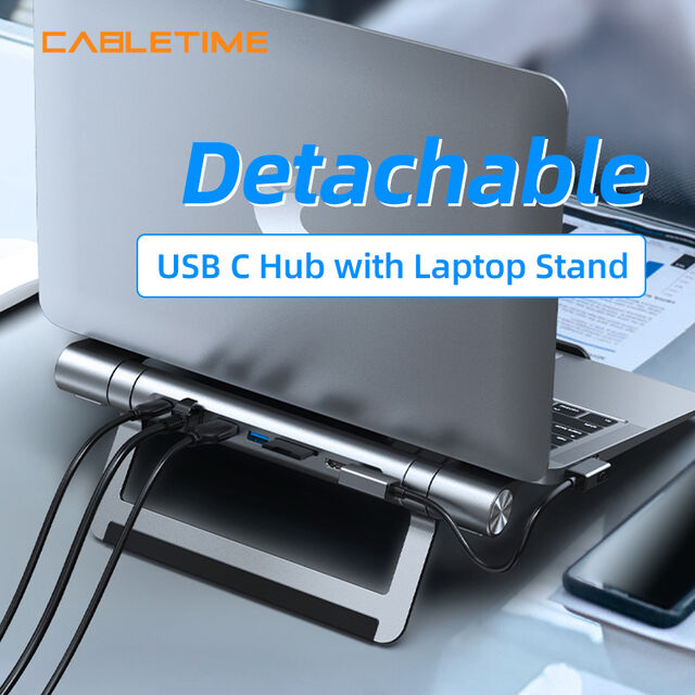 CABLETIME USB C HUB Ständer 8 in 1 4K HDMI PD 100W LAN 1000Mbps SD TF Karte Abnehmbar für Macbook Air Multi HUB Halter