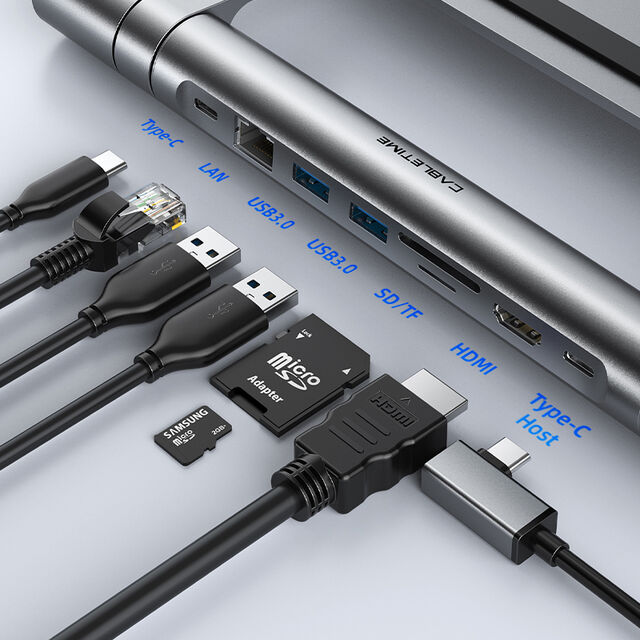 CABLETIME USB C HUB Ständer 8 in 1 4K HDMI PD 100W LAN 1000Mbps SD TF Karte Abnehmbar für Macbook Air Multi HUB Halter