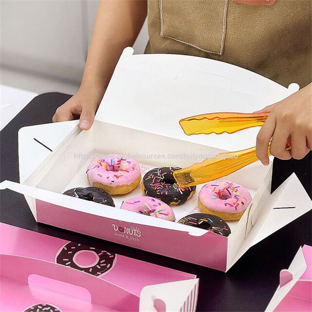 Boîte à Beignets Personnalisée avec Poignée pour Café et Boulangerie, Boîte Cadeau en Papier de Boulangerie Durable et Résistant à la Graisse pour Emporter