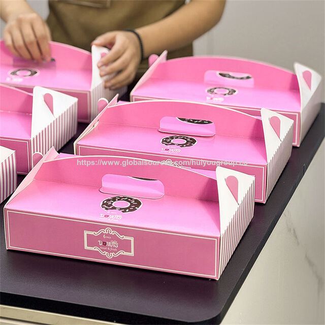 Boîte à Beignets Personnalisée avec Poignée pour Café et Boulangerie, Boîte Cadeau en Papier de Boulangerie Durable et Résistant à la Graisse pour Emporter
