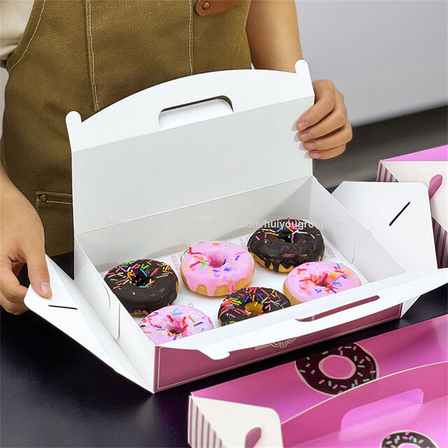Boîte à Beignets Personnalisée avec Poignée pour Café et Boulangerie, Boîte Cadeau en Papier de Boulangerie Durable et Résistant à la Graisse pour Emporter