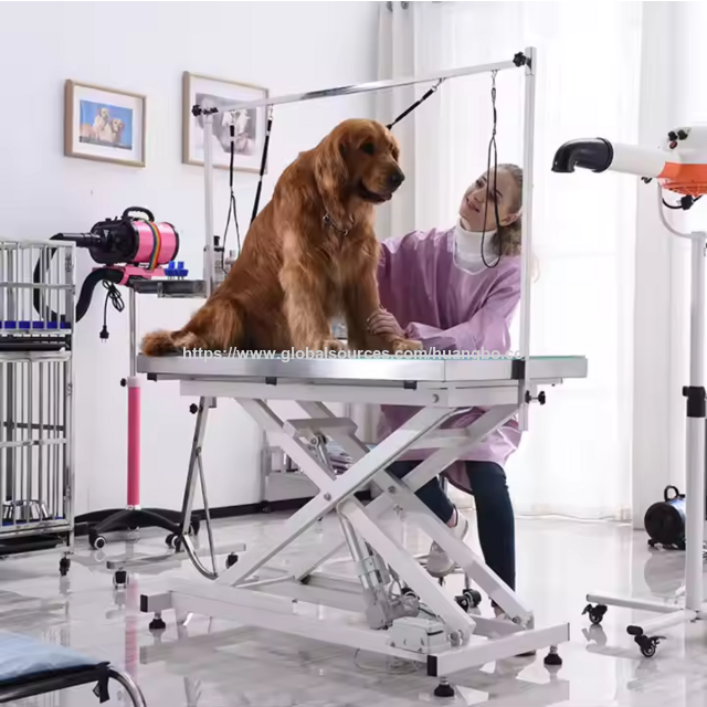 Mesa de peluquería canina eléctrica al por mayor con luz LED, mesa de aseo veterinaria