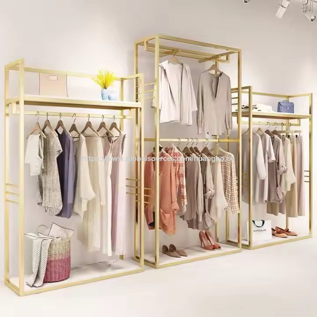 Maßgefertigte Bekleidungsgeschäft Möbel Boutique Schwerlast Goldener Kleiderständer Damenbekleidung Display Rack für Geschäfte