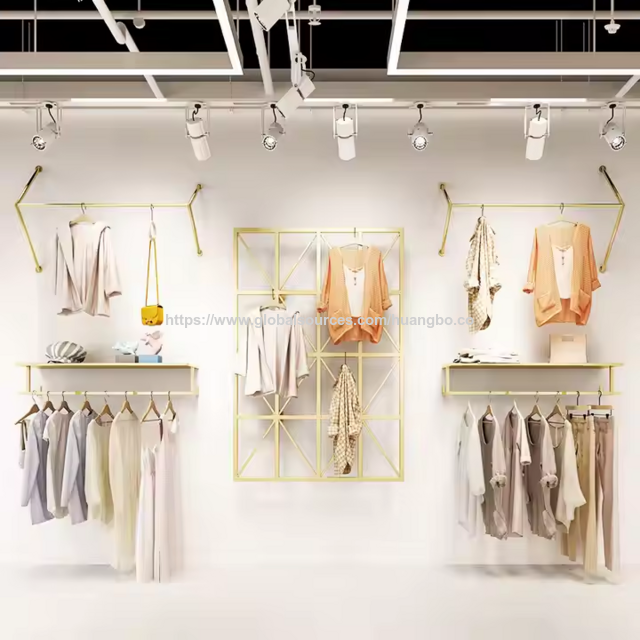 Maßgefertigte Bekleidungsgeschäft Möbel Boutique Schwerlast Goldener Kleiderständer Damenbekleidung Display Rack für Geschäfte