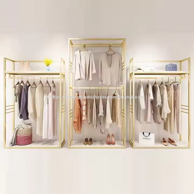 Maßgefertigte Bekleidungsgeschäft Möbel Boutique Schwerlast Goldener Kleiderständer Damenbekleidung Display Rack für Geschäfte