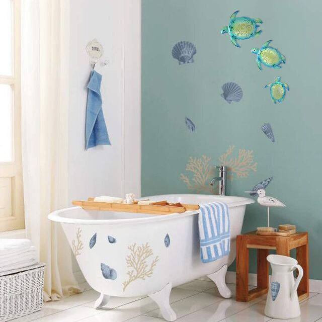 Ensemble de 3 Décorations Murales Thème Plage Tortue de Mer en Métal pour Intérieur Extérieur Salle de Bain Jardin