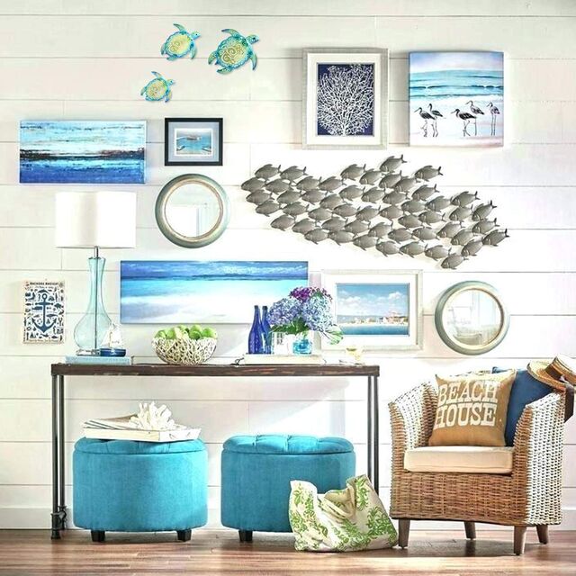 Ensemble de 3 Décorations Murales Thème Plage Tortue de Mer en Métal pour Intérieur Extérieur Salle de Bain Jardin