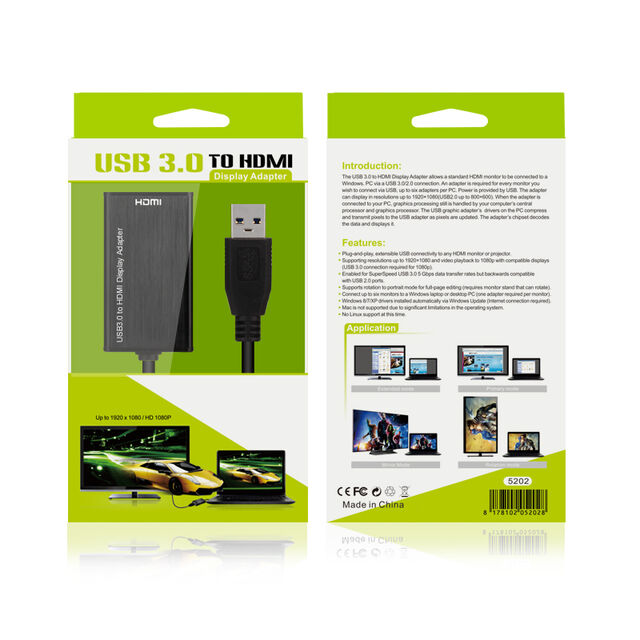 Adaptador USB 3.0 a HDMI / 1080P / Extensión Multimonitor Sincronizada