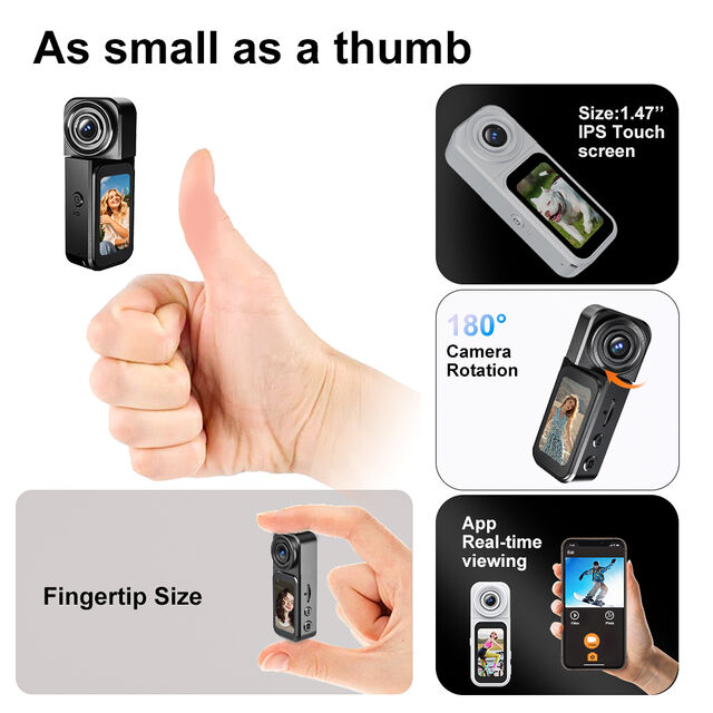Mini Caméra Sport Vandlion A75 4K Écran Tactile WiFi pour Prises de Vue POV, Aimant Puissant, Convient pour la Randonnée et le Vélo