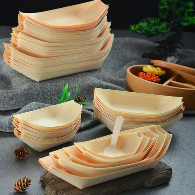 Bandeja Desechable de Madera para Alimentos, Grado Alimenticio, para Sushi y Salsas