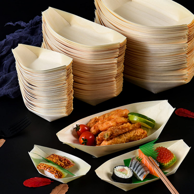 Bandeja Desechable de Madera para Alimentos, Grado Alimenticio, para Sushi y Salsas