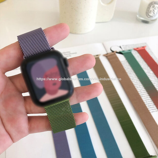 Tali Jam Tangan Stainless Steel Gradien untuk Apple Watch, Gelang Loop Milanese Magnetik untuk iWatch Series 9 8 7 6 5 4