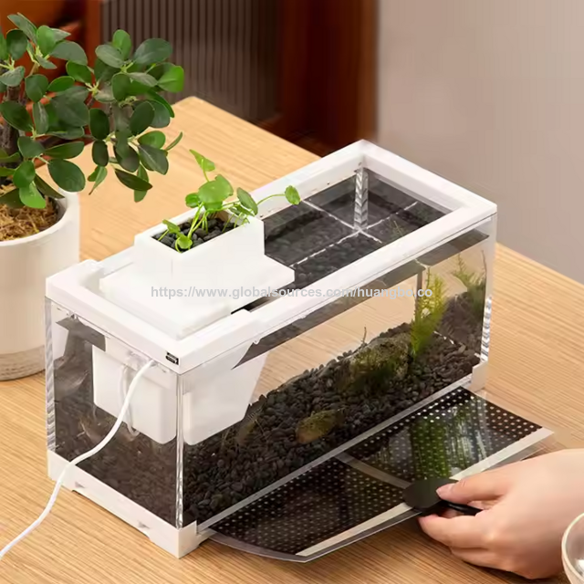 Acuario cuadrado de fábrica directamente, tanque de cría de peces de plástico USB, pequeño acuario de escritorio con bomba de agua y luz