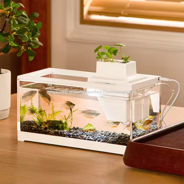 Acuario cuadrado de fábrica directamente, tanque de cría de peces de plástico USB, pequeño acuario de escritorio con bomba de agua y luz