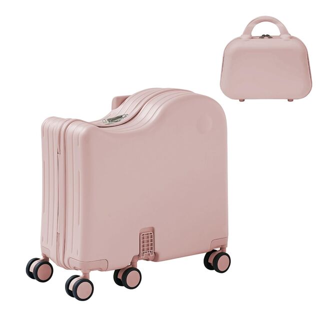 Maleta de Montar para Niños con Bolsa Portátil, Maleta de Cabina Rígida con Portavasos Oculto, Pedal Plegable