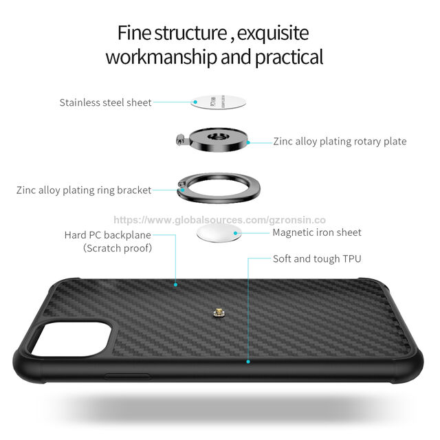 Casing Pelindung Ponsel 11 Pro Anti-guncang dengan Kick Stand Cincin yang Stabil dan Dapat Diputar untuk Kendaraan