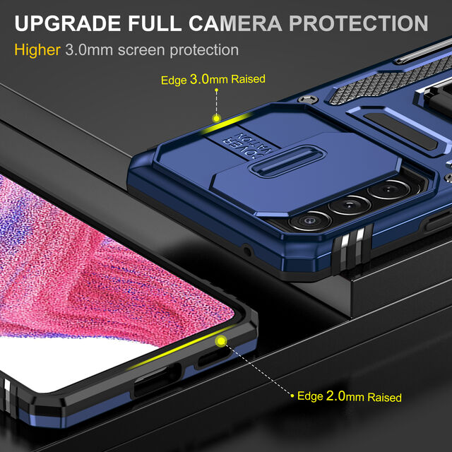 Funda Protectora Completa de Lujo con Anillo y Soporte Metálico, Cubierta Trasera Dura Híbrida con Ventana Deslizable para Samsung A53 5G