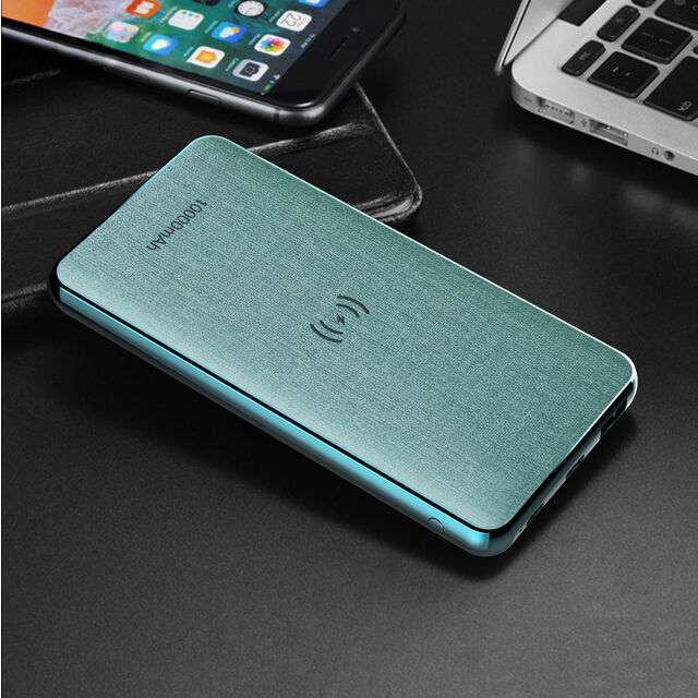 Powerbank 10000mAh mit 10W Wireless Charging Funktion - Leder/Stoff Oberfläche