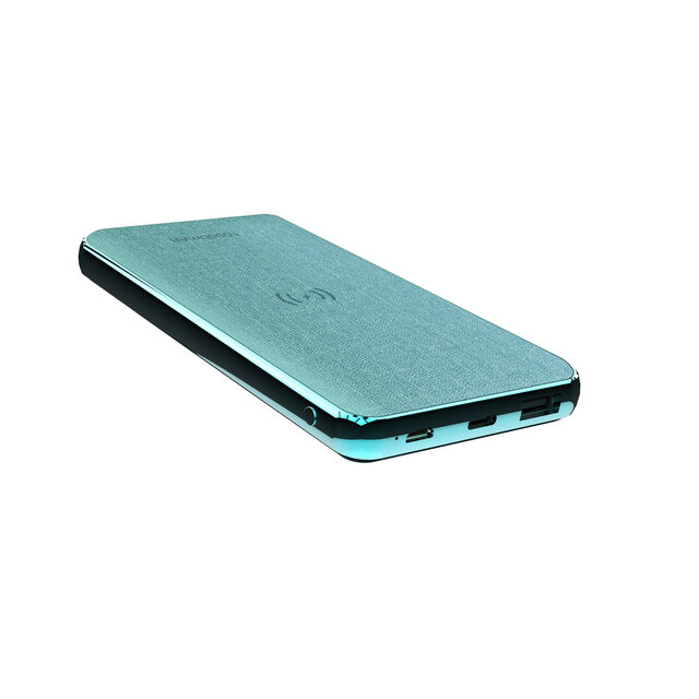 Powerbank 10000mAh mit 10W Wireless Charging Funktion - Leder/Stoff Oberfläche