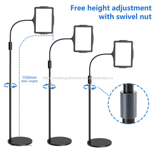 Lámpara de pie con lupa LED de bajo consumo, cuello de cisne flexible y atenuación continua para uso doméstico y médico