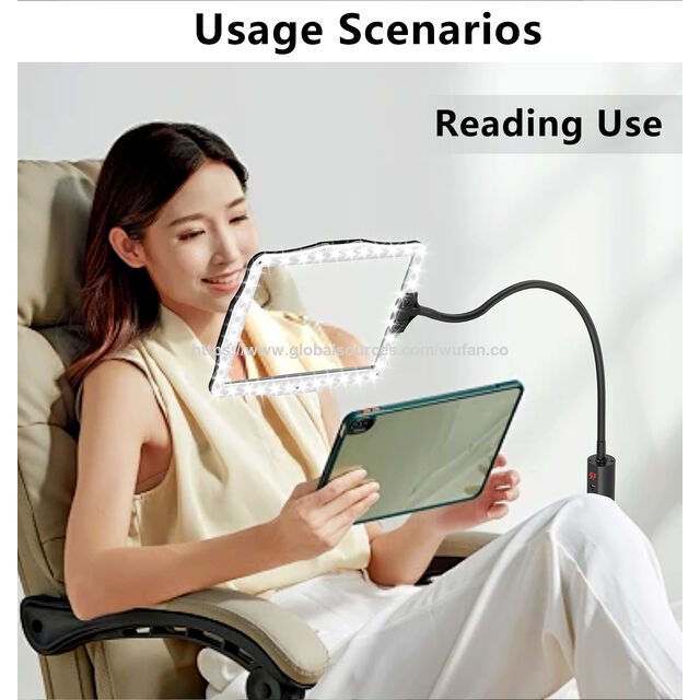 Lámpara de pie con lupa LED de bajo consumo, cuello de cisne flexible y atenuación continua para uso doméstico y médico
